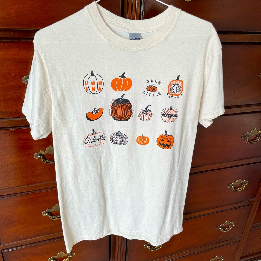 Cream tshirt with fall pumpkins